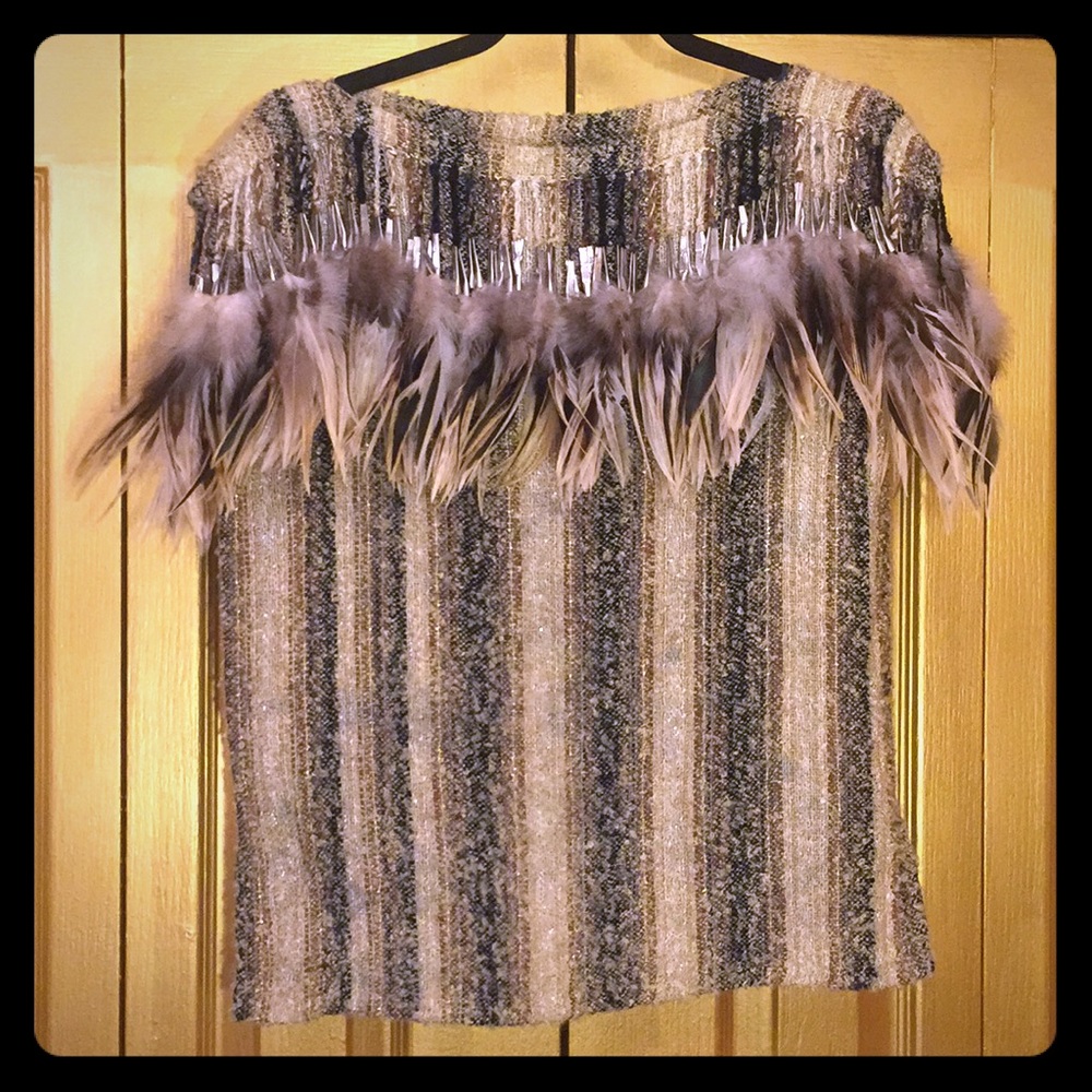 Feather Collared Couture Top